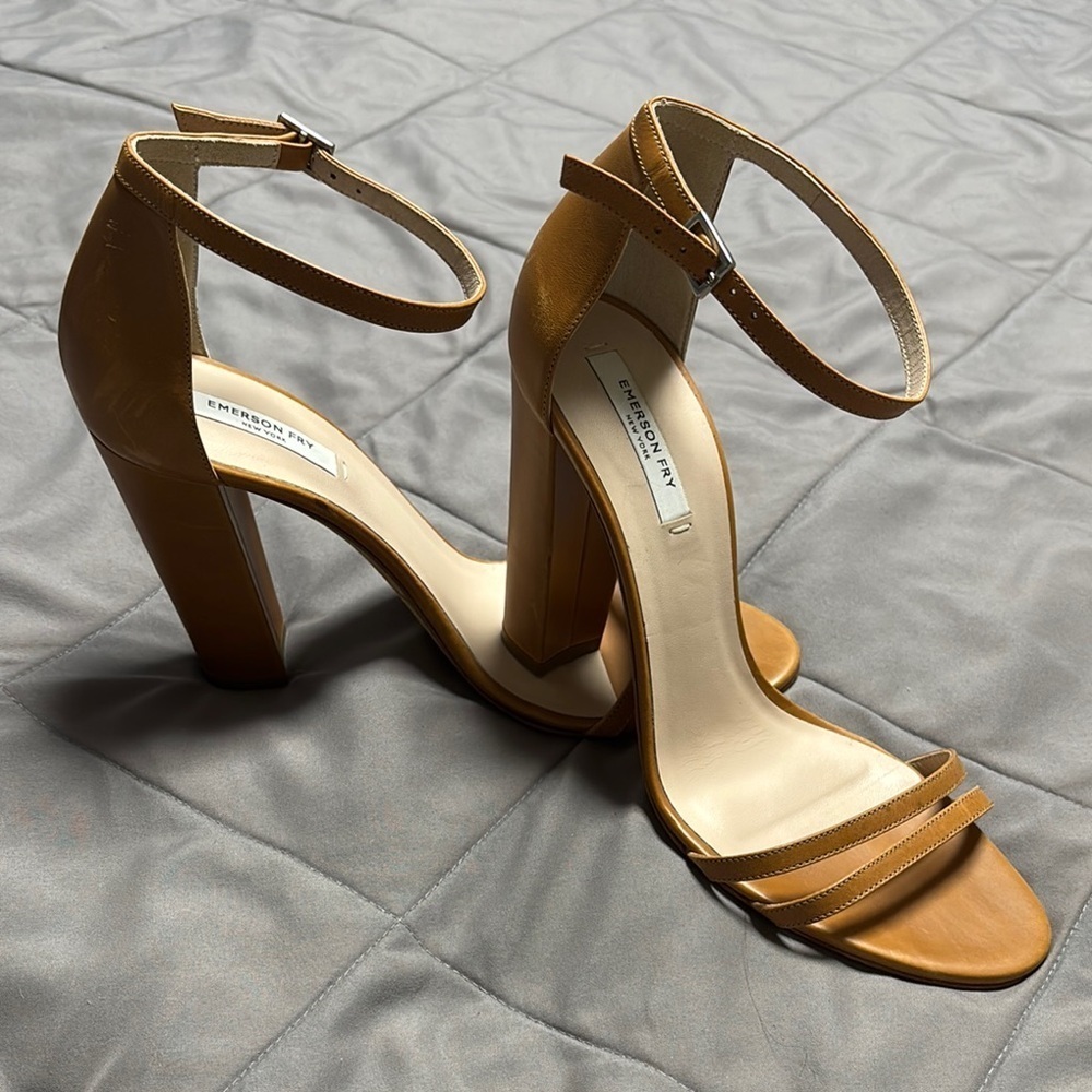 Emerson Fry Brown Leather Vero Cuoio Ankle Strap Heels Size 40 10